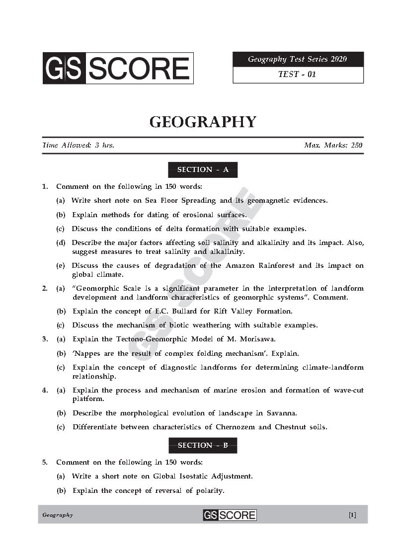 GS Score Geography Optional Test Series By Rohit Lodha English