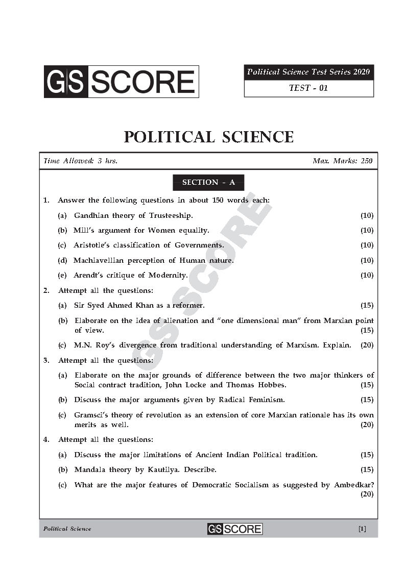 GS Score - Political Science Optional Test Series 2020 - By Dr.Piyush Chaubey - English Medium - NotesIndia