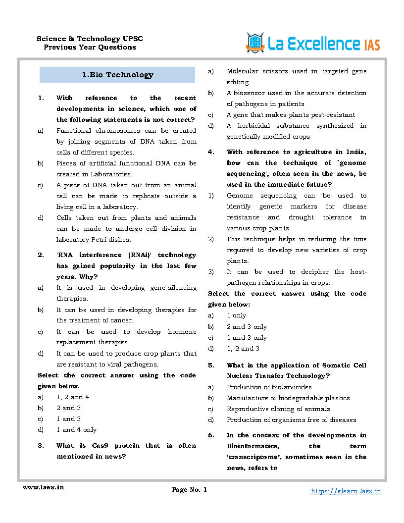 La Excellence IAS - Science & Technology UPSC Previous Year Questions ...