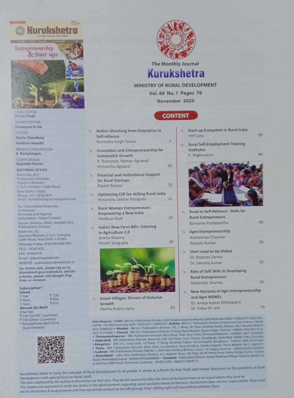 Kurukshetra - Entrepreneurship & Start Ups  - November 2020  - English Medium - Notesindia - Original Book