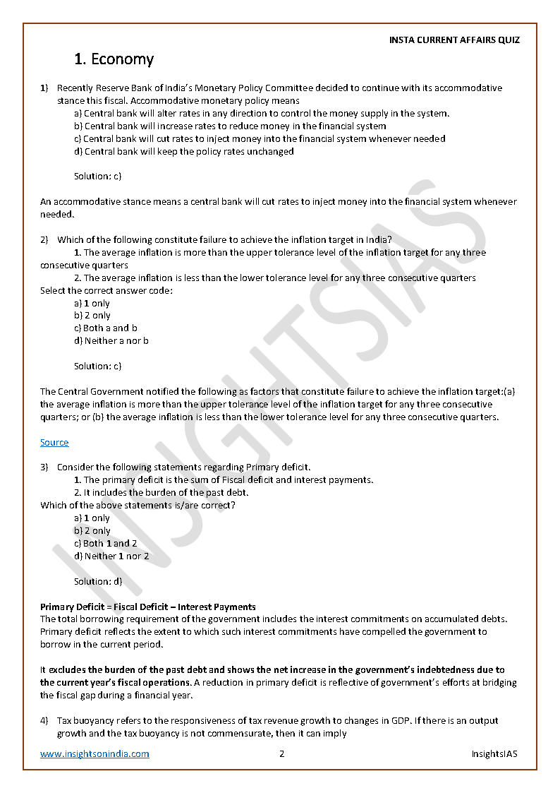 Insights IAS - Insta Current Affairs Quiz Monthly Compilation February ...