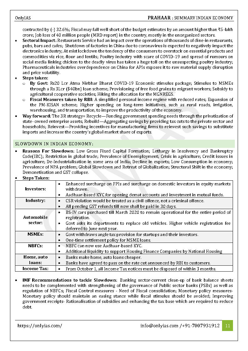 Only Ias Economy Notes.pdf Only IAS-Prahaar-Indian Economy Summary-GS Paper-III-English Medium ...