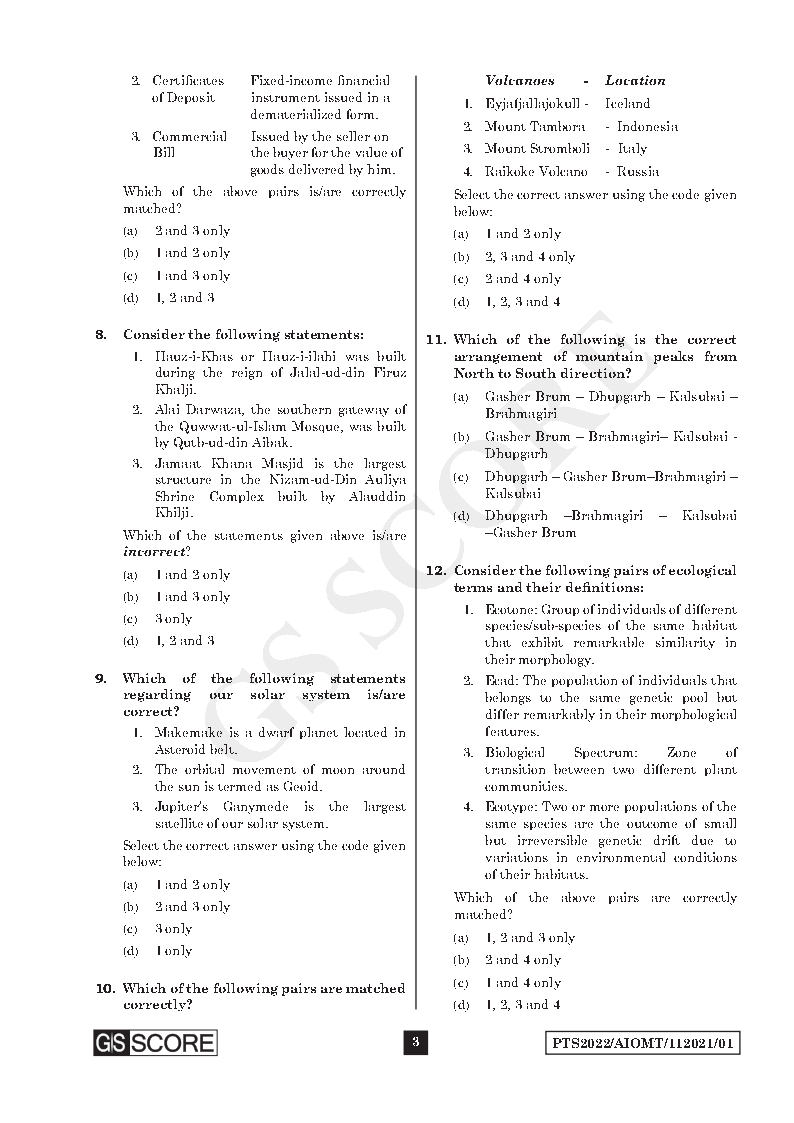 GS Score IAS-Open Mock Prelims Test Series 01 to 10-English Medium 2022 ...