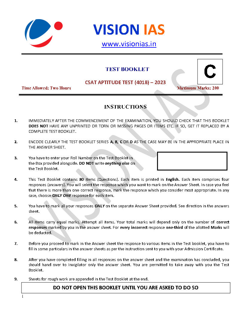 Vision Ias - Prelims Exam - CSAT Test Series - 2023 English Medium ...