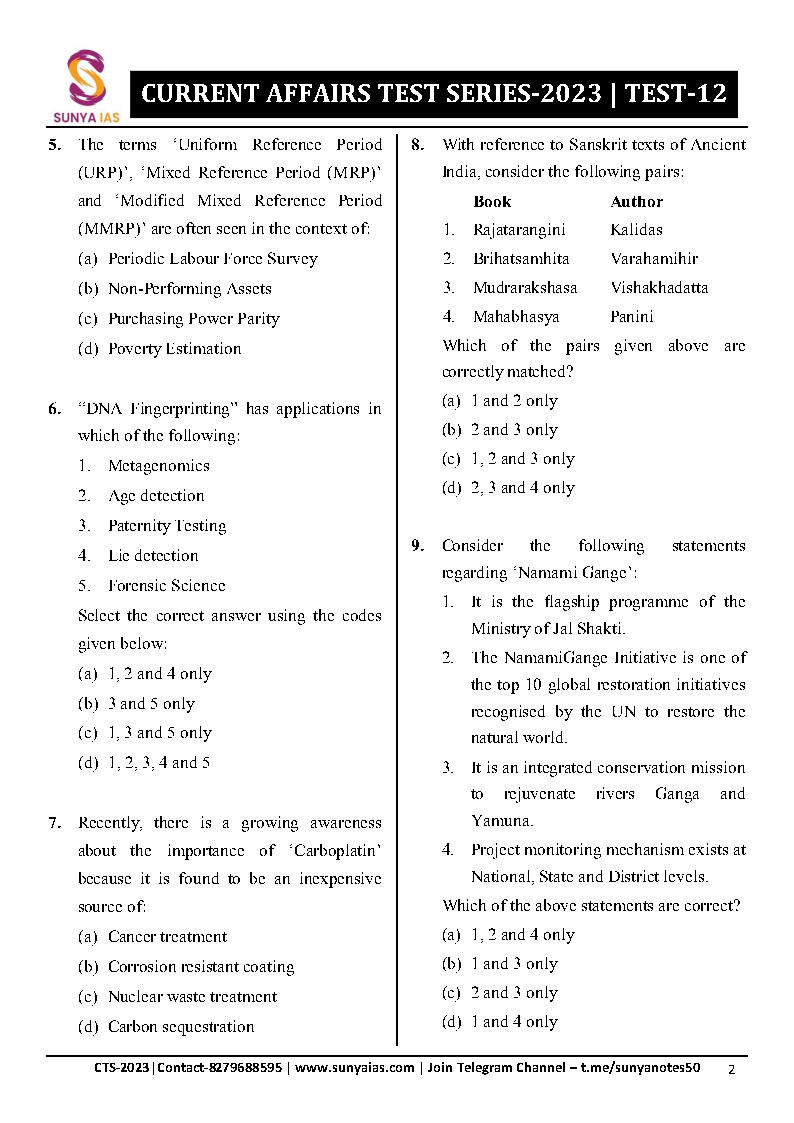 Sunya Ias - Current Affairs Test Series 01 To 12 - Prelims 2023 ...