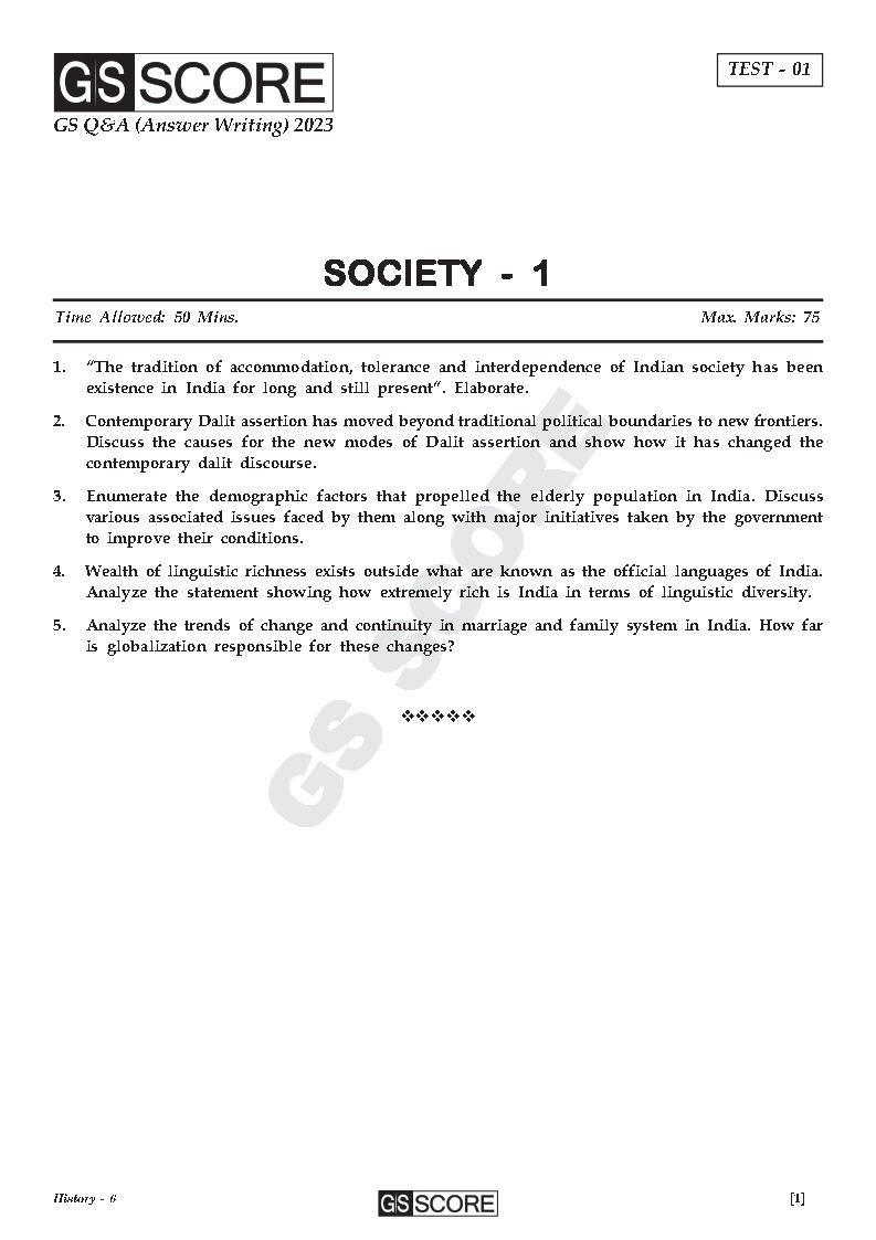 GS Score Ias - Topical Mains Test Series 01 to 57 - Questions With ...