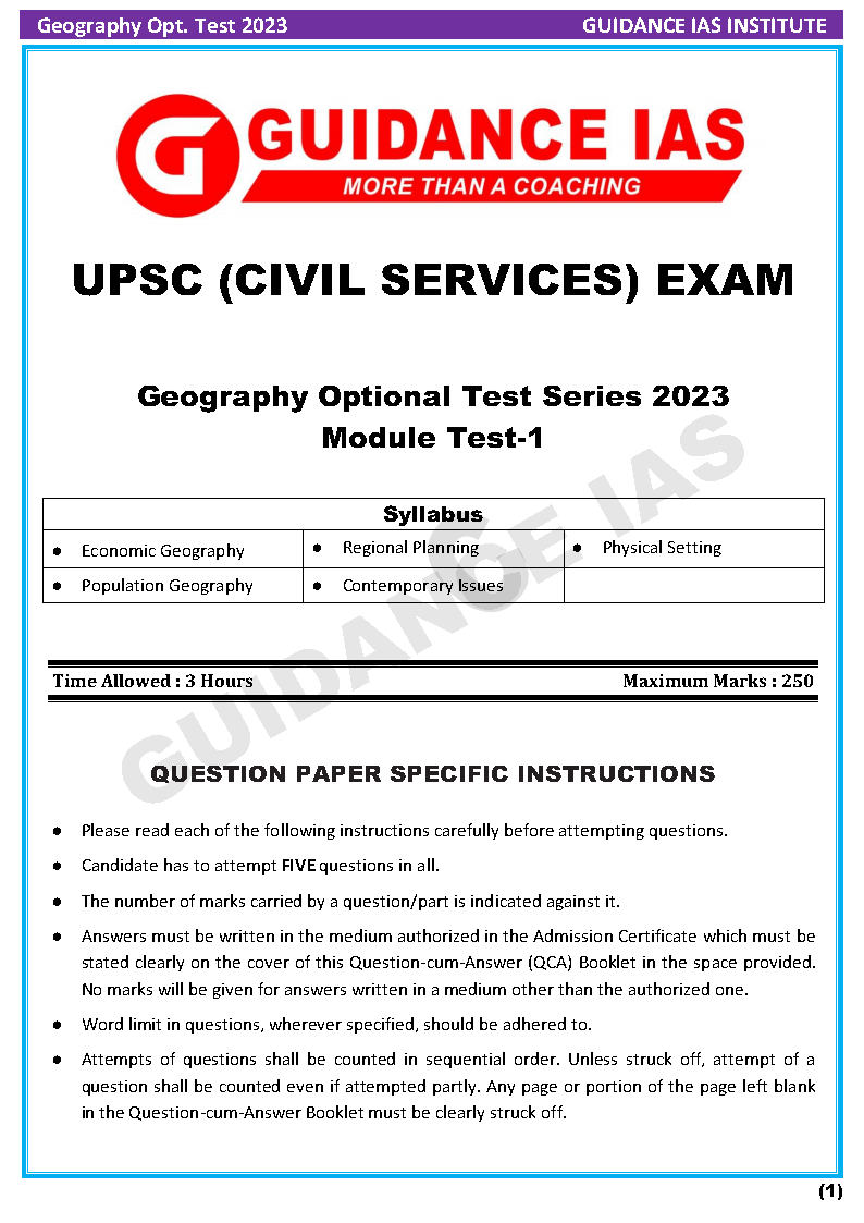 Guidance Ias - Geography Optional 01 to 04 - Test Series Questions With ...