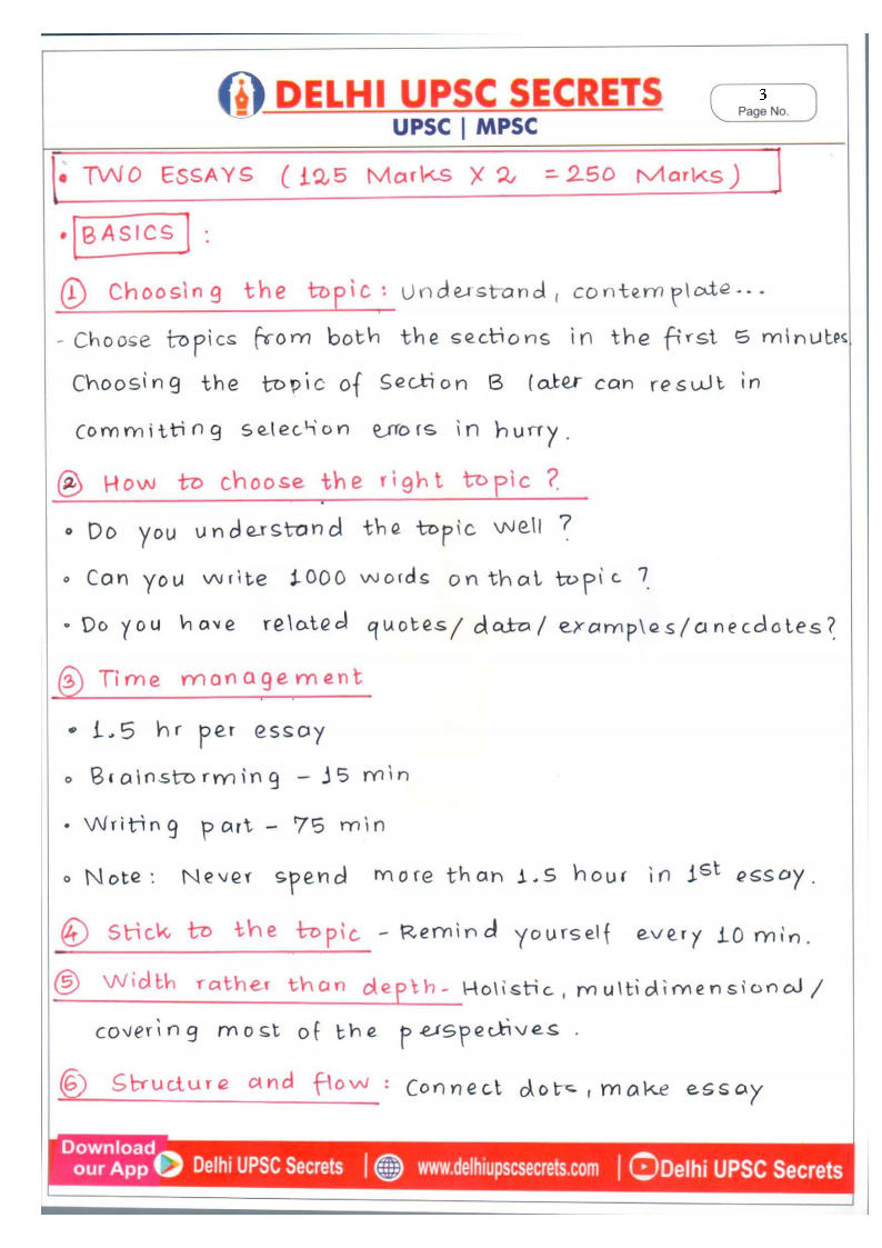 Delhi UPSC Secrets - Essay Handwritten Notes - For Civil Service ...