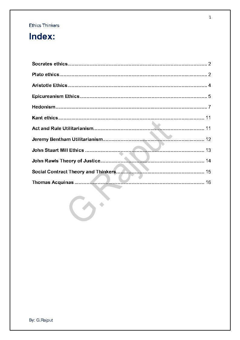 Ethics Thinkers Booklet By G. Rajput 2024 English Medium - Notesindia