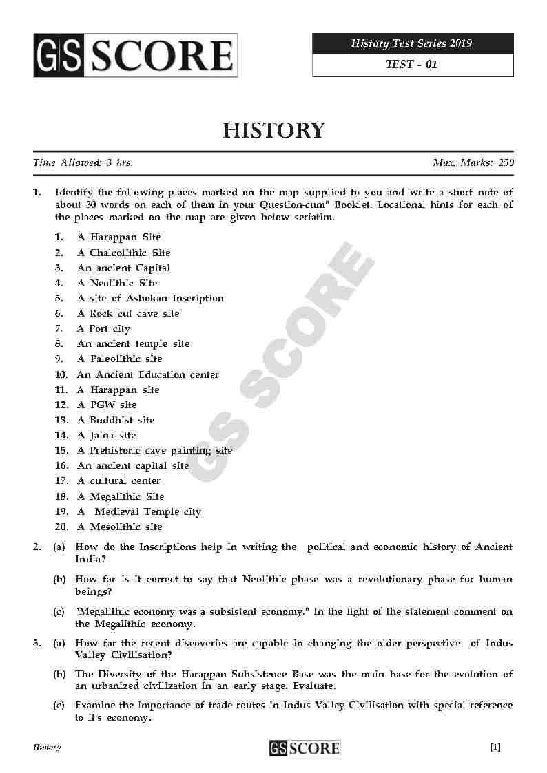 GS Score-History Optional Test Series 01 to 08 By Piyush Kumar-English ...